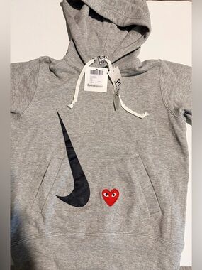 Nike x Comme des Garçons PLAY Grey Hoodie with Red Heart Patch